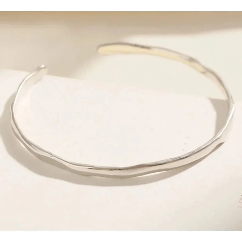 Unisex Polished‎ White Gold Plated Sterling Silver Cuff Bracelet, Adjustable